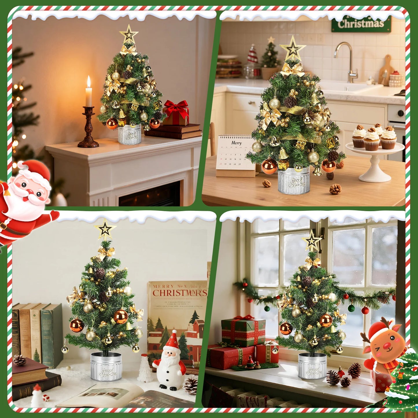 60cm Pre-Lit Mini Christmas Tree with 48 Hanging Ornaments – Ready to Decorate Tabletop Tree