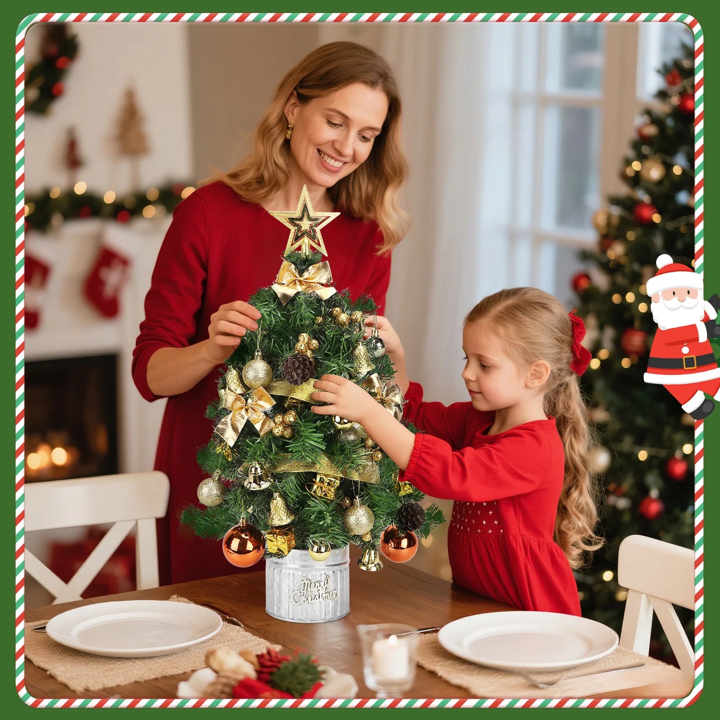 60cm Pre-Lit Mini Christmas Tree with 48 Hanging Ornaments – Ready to Decorate Tabletop Tree