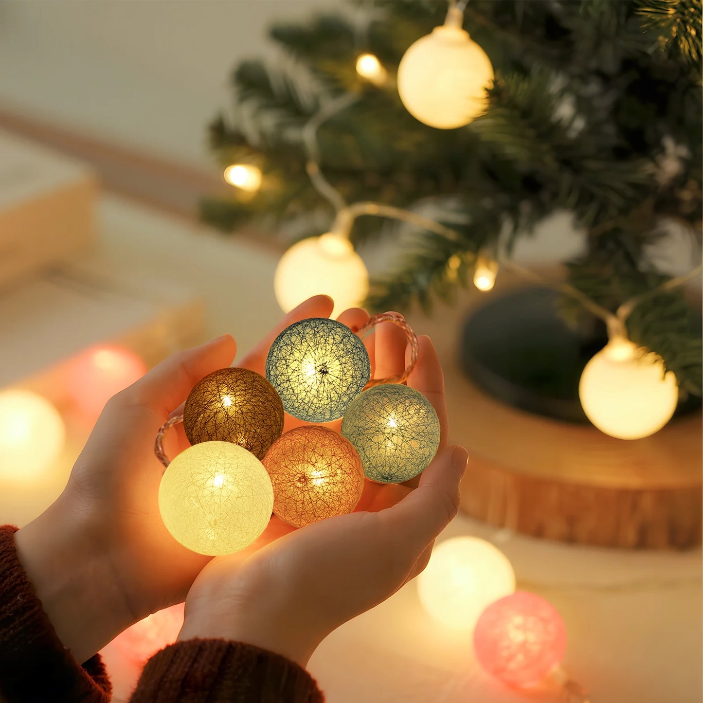 2.3m LED Cotton Ball String Lights β 10 Pastel Colors, Battery Operated Cozy Room Decor