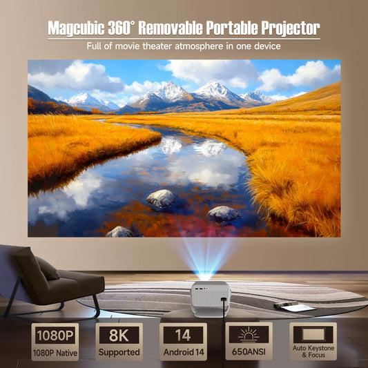 MagView™ 360° Smart Home Projector – 1080P Native, Auto-Focus & Android 14