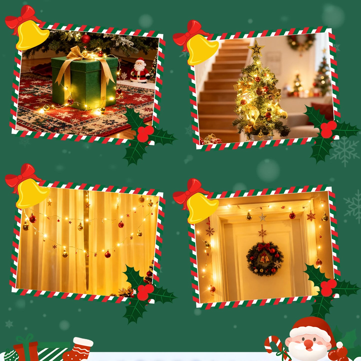 2.3m LED String Lights with Gold & Red Ornaments – Warm White Christmas Tree Decoration Lights