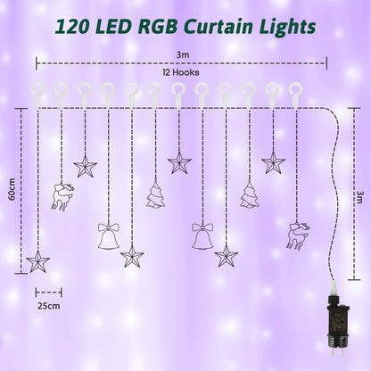 120 LED Warm White Curtain Lights – Remote Control String Lights with 8 Modes (3×0.6m)