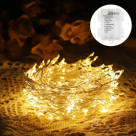 9m 300 LED Warm White Copper String Lights – Battery Operated Fairy Lights with 8 Modes