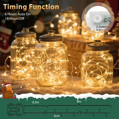 9m 300 LED Warm White Copper String Lights – Battery Operated Fairy Lights with 8 Modes