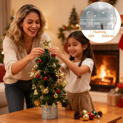 2.3m LED String Lights with Gold & Red Ornaments – Warm White Christmas Tree Decoration Lights