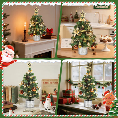 60cm Pre-Lit Mini Christmas Tree with 48 Hanging Ornaments – Ready to Decorate Tabletop Tree