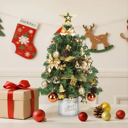 60cm Pre-Lit Mini Christmas Tree with 48 Hanging Ornaments – Ready to Decorate Tabletop Tree