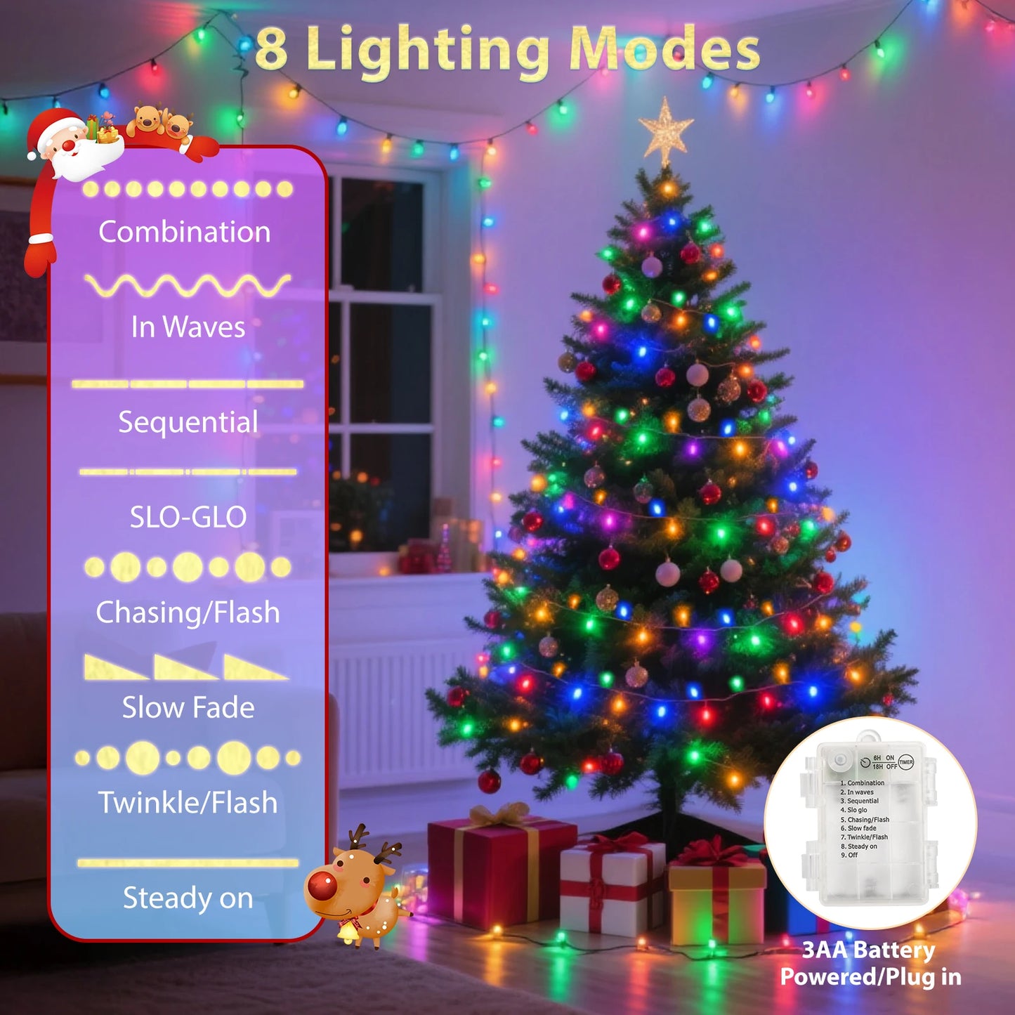 9m 300 LED Multicolor Copper String Lights – Battery Operated Fairy Lights with Timer