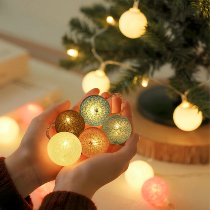 2.3m LED Cotton Ball String Lights – 10 Pastel Colors, Battery Operated Cozy Room Decor