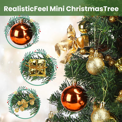 60cm Pre-Lit Mini Christmas Tree with 48 Hanging Ornaments – Ready to Decorate Tabletop Tree