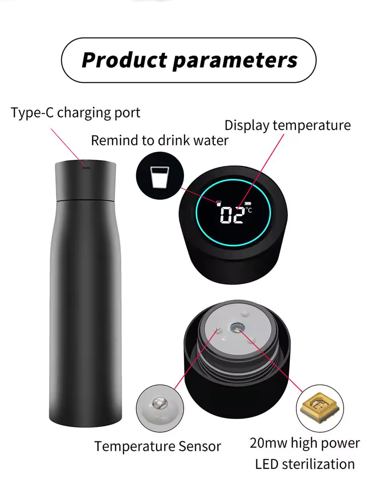 SmartClean™ Digital Thermos Bottle – Self-Cleaning, Temperature Display & 12h Insulation