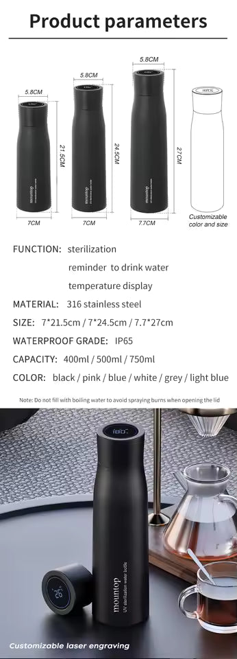 SmartClean™ Digital Thermos Bottle – Self-Cleaning, Temperature Display & 12h Insulation